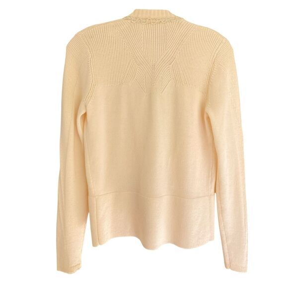 ELIE Tahari 100% Extra Fine Merino Wool Ivory Knit Cardigan - Picture 3 of 12